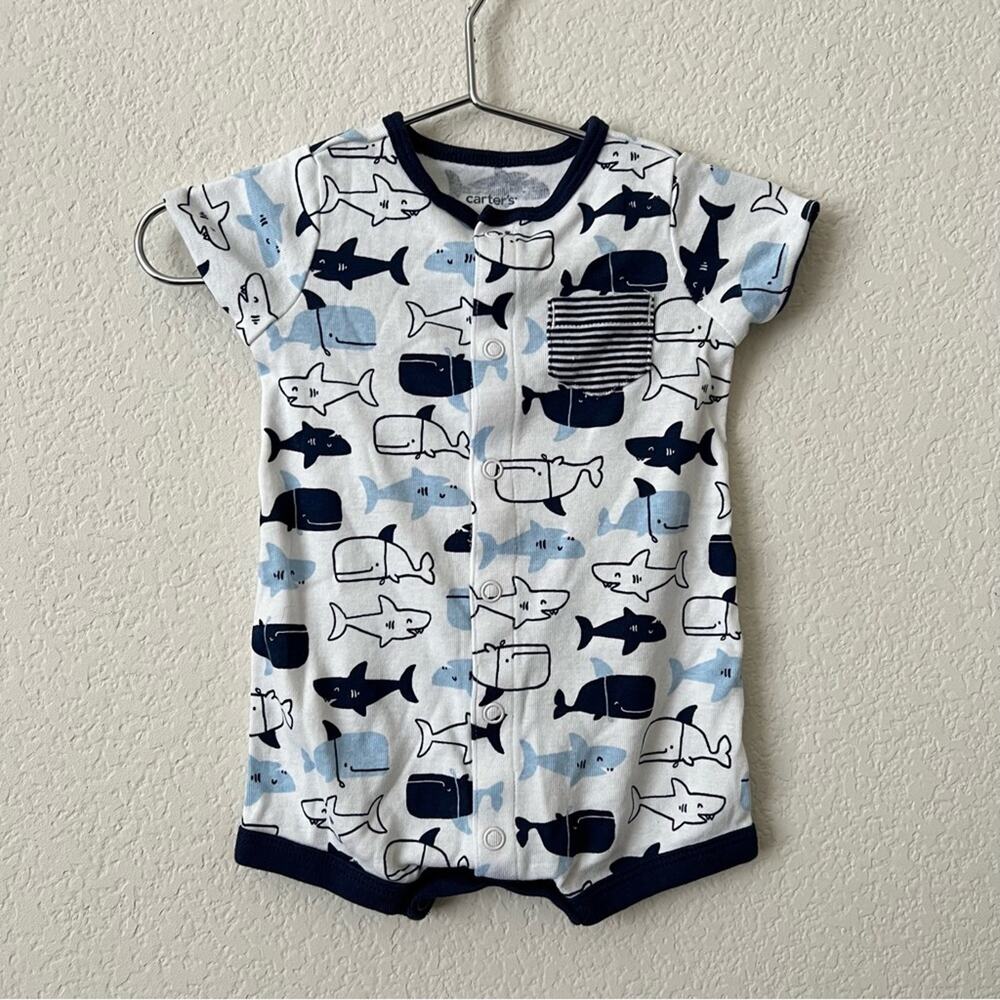 Carter’s white blue whale nautical print short sleeve shorts onesie